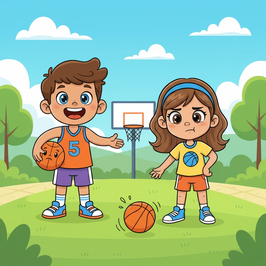 With a soft bounce, Leo encourages Mia to try dribbling. Mia gives it her best shot, but the ball mostly rolls away or gets a gentle pat. Leo patiently retrieves it each time, always with a cheerful smile.