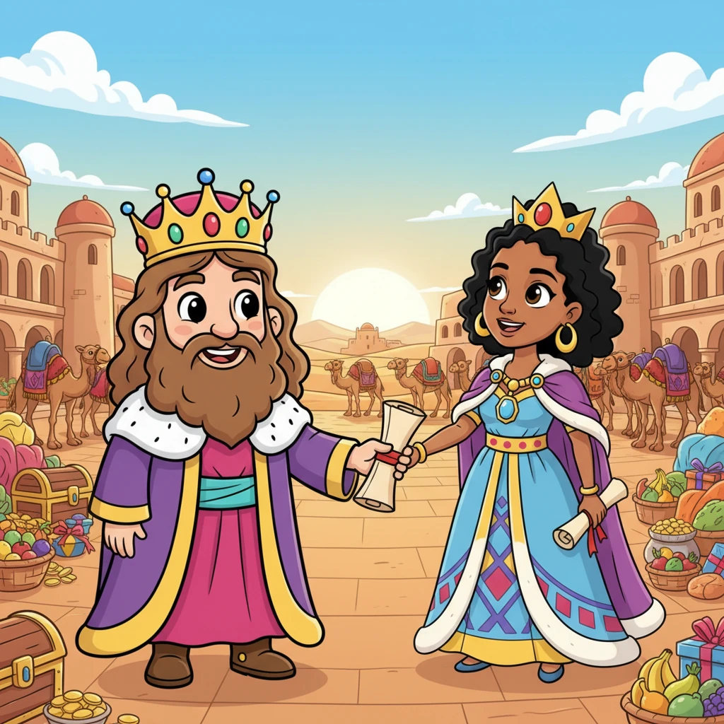 King Solomon, in his royal generosity, granted Queen Makeda all her desires and more. Filled with new understanding and the knowledge of God's favor, she departed for her own country. Her heart was full, forever changed by the incredible wisdom she had witnessed in Jerusalem.