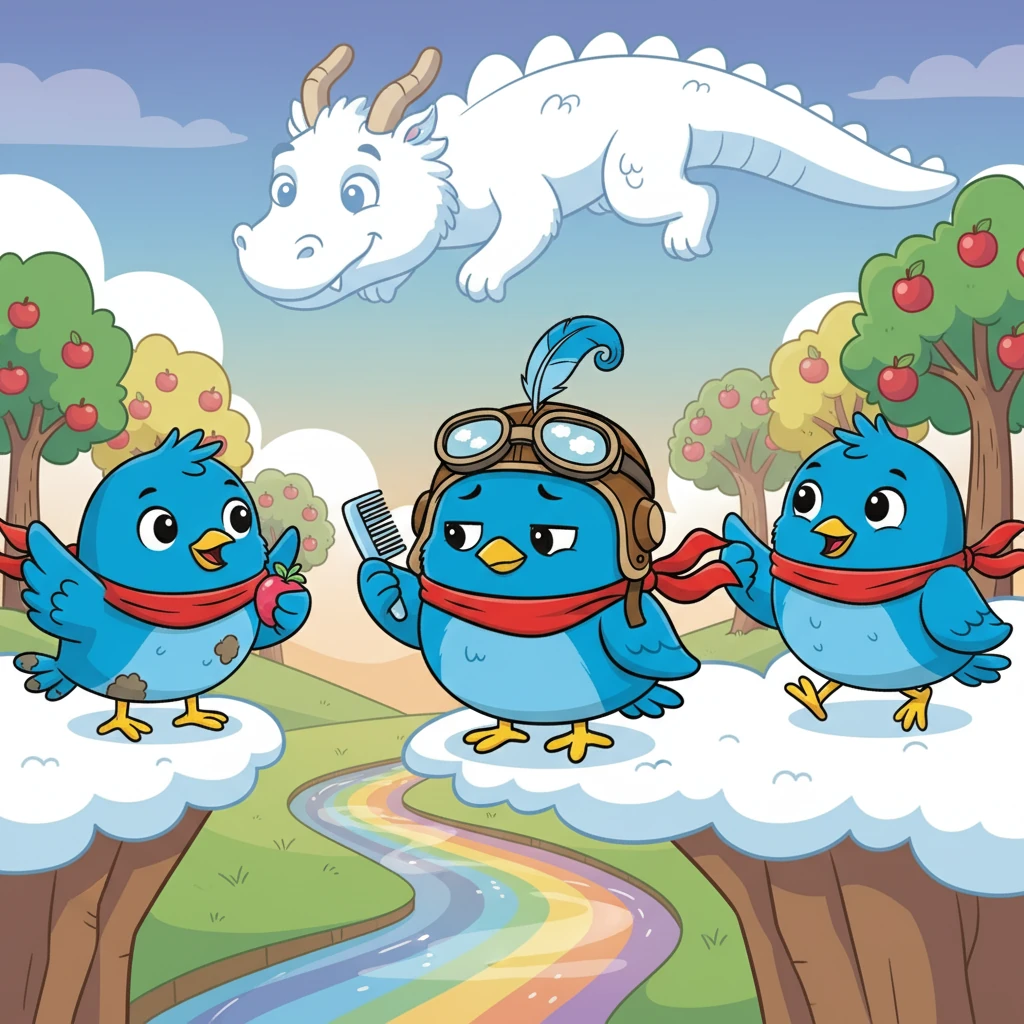 Lalu observa seus amigos voltando das aventuras. Eles chegam com as penas bagunçadas, os pezinhos sujos e os olhinhos brilhando de tanta alegria. Contam sobre nuvens em forma de dragões, campos cheios de frutas e rios que brilham como espelhos. Mas Lalu apenas suspira, continua penteando seu topete e diz: "Ainda não está perfeito, só vou voar quando estiver tudo exatamente do jeito que eu quero".