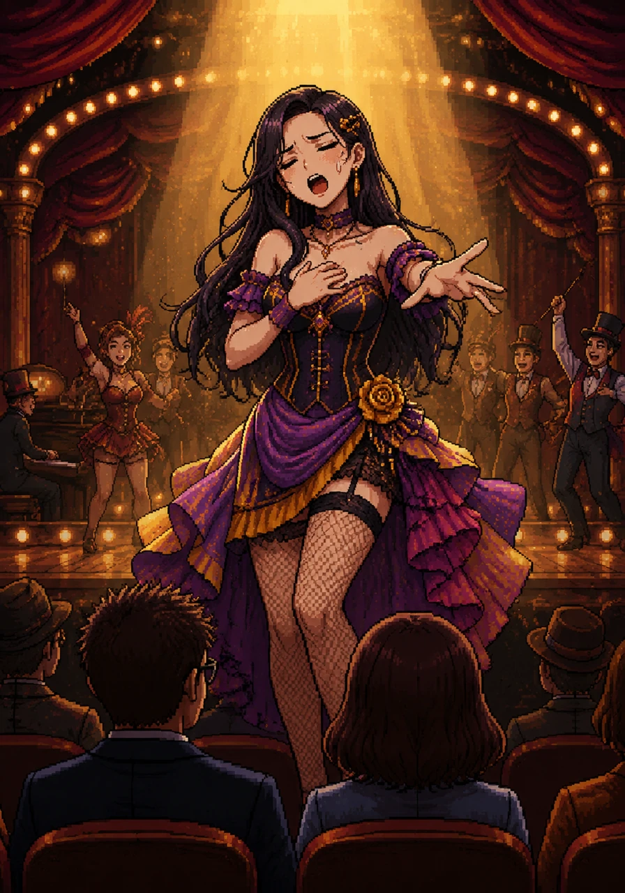 Melody pours her entire soul into the weekend performance, her expressive face captivating the audience during a high-energy comedy revue. Standing center stage in a vibrant, vintage costume, she hits every dramatic note, even though she can feel her delicate vocal cords straining under the intense schedule.