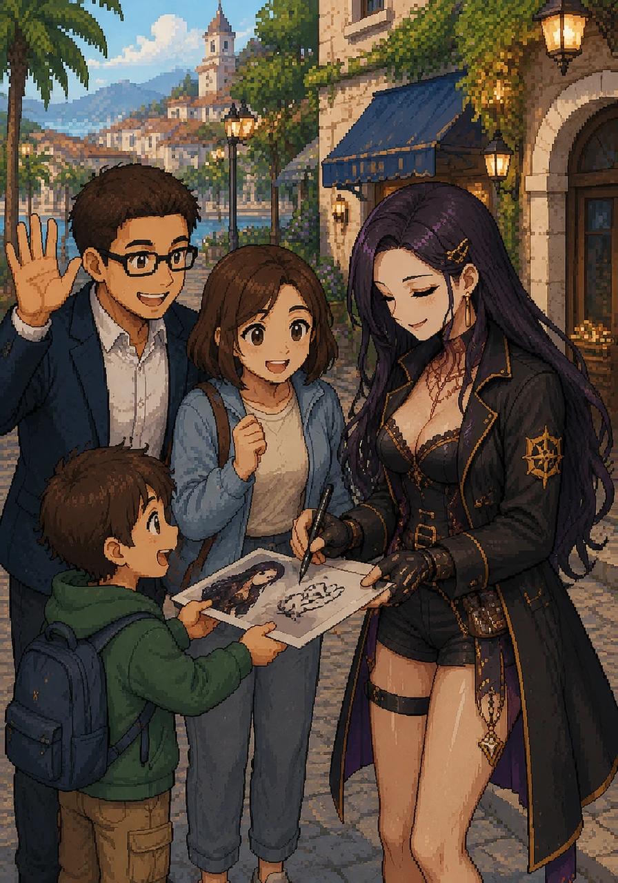 While walking through the charming, cobblestone streets of the resort town, a local family recognizes Melody and enthusiastically waves, holding out a playbill. Unable to speak, she offers a warm, radiant smile and gracefully signs her autograph, adding a heart and a beautifully written personal message.
