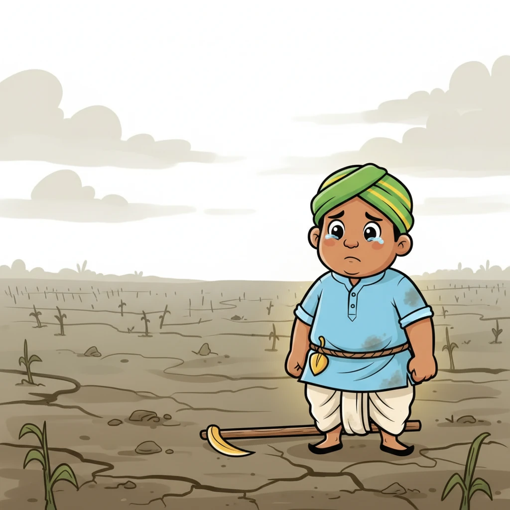 रामू उदास होकर अपने पुराने, सूखे खेत को देखता रहा। उसे अपनी गलती का एहसास हुआ कि उसने मेहनत करना क्यों छोड़ दिया। उसकी आँखें भर आईं, लेकिन फिर उसने हिम्मत बटोरी। उसने तय किया कि वह फिर से मेहनत करेगा और अपनी ज़िंदगी को फिर से बनाएगा।