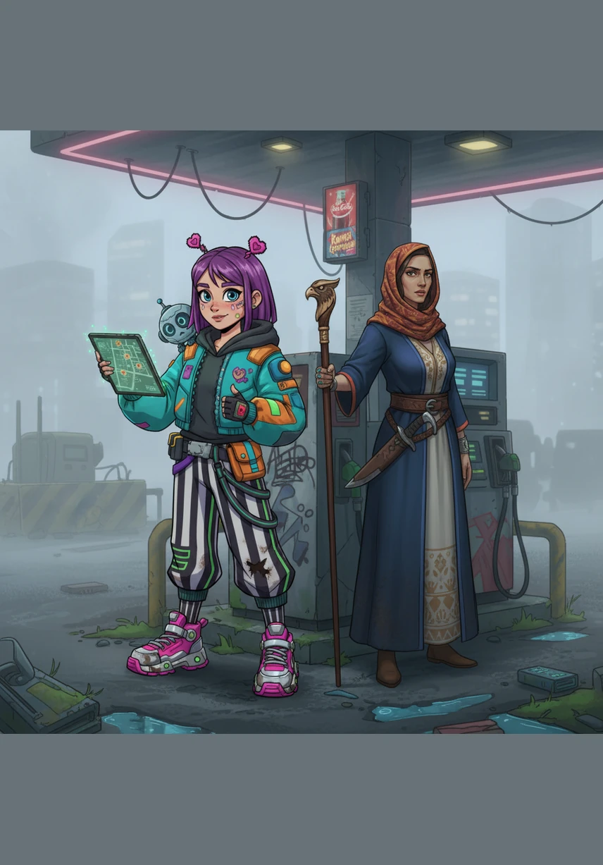 The car pulls into a gas station shrouded in a thick, gray fog that makes it impossible to tell if it is dawn or dusk. Her paternal aunt appears through the mist with a disturbing, fixed smile, urging them to hurry toward the bathrooms before the crowds arrive.