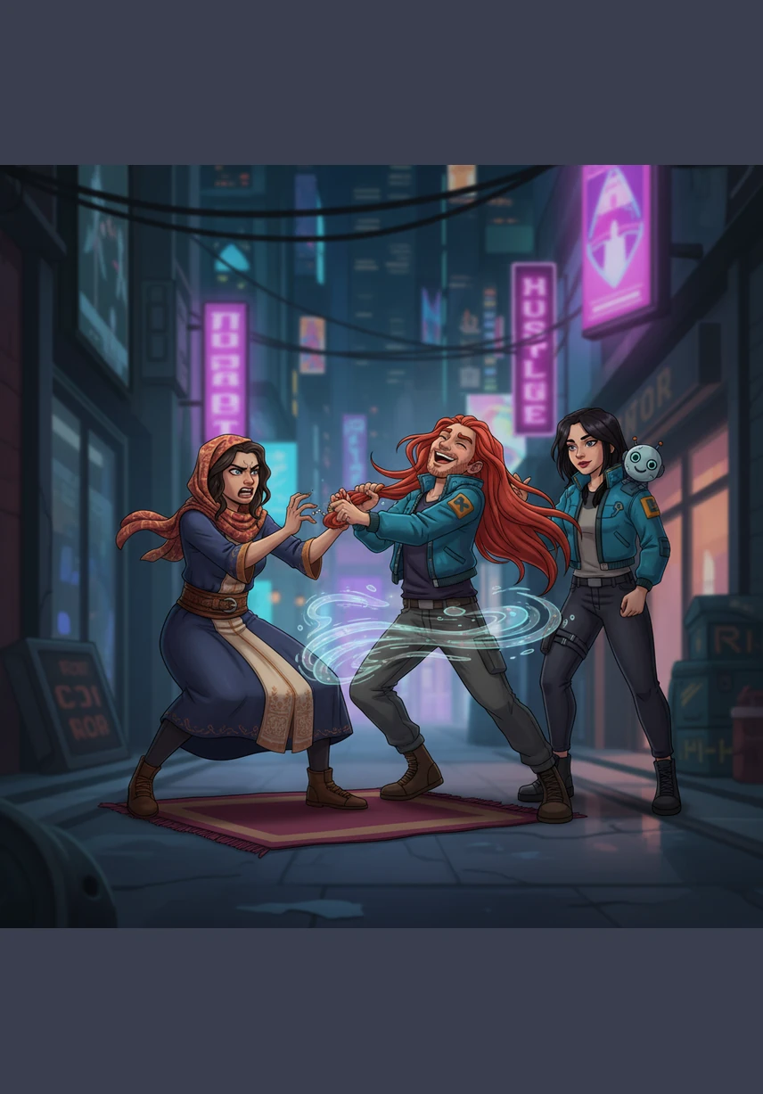 Layla refuses to eat and insists on finishing her prayers, but as she rises from the ground, her family vanishes entirely. She is left facing a mocking man with long red hair and a dark-haired woman, leading Layla to lash out in anger and seize the man's hair to stop his taunting laughter.