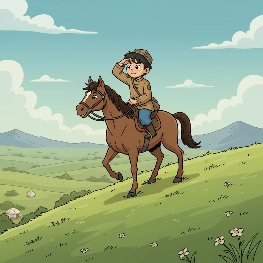 Бір күні Сейітқұл жалғыз атқа мініп, жаңа жер іздеп алға шығады. Ол биік төбеге шығып, алысқа көз салады. Оның жүрегі үмітке толы, әлі де ізденуде.