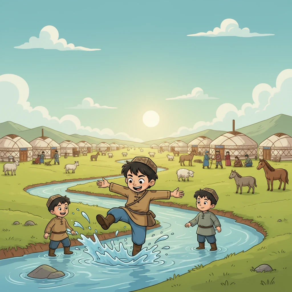 Жаңа жерге жеткен соң, отыздан астам отбасы киіз үйлерін тігеді. Балалар өзен жағасында ойнап, малдар жап-жасыл шөпті жаяды. Бәрі бірге жаңа өмір бастап, үйлерін құрады.