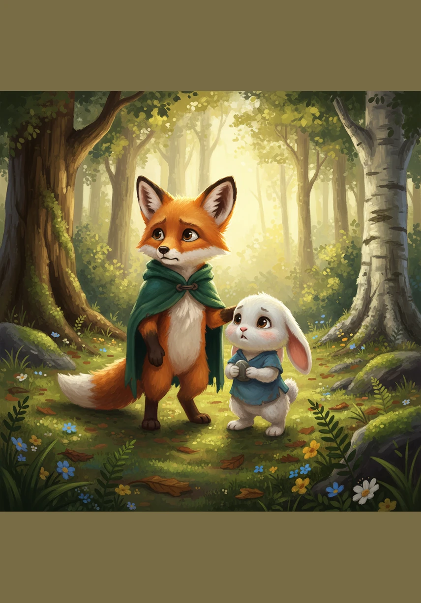 Pip explains that he wandered too far while chasing a bright blue butterfly and now he cannot find his way back to the clover meadow. Finnegan stands tall and promises to help his new friend find his family before the sun sets behind the trees.