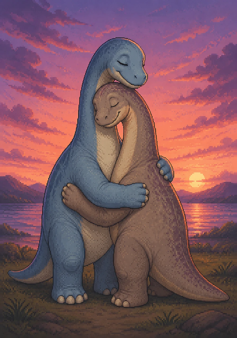 En un panel final de cómic, Erick y Dome se abrazan tiernamente, sus siluetas recortadas contra el cielo crepuscular. Las palabras '¡Felices Tres Meses!' flotan sobre ellos, celebrando su amor duradero y la promesa de un futuro juntos.