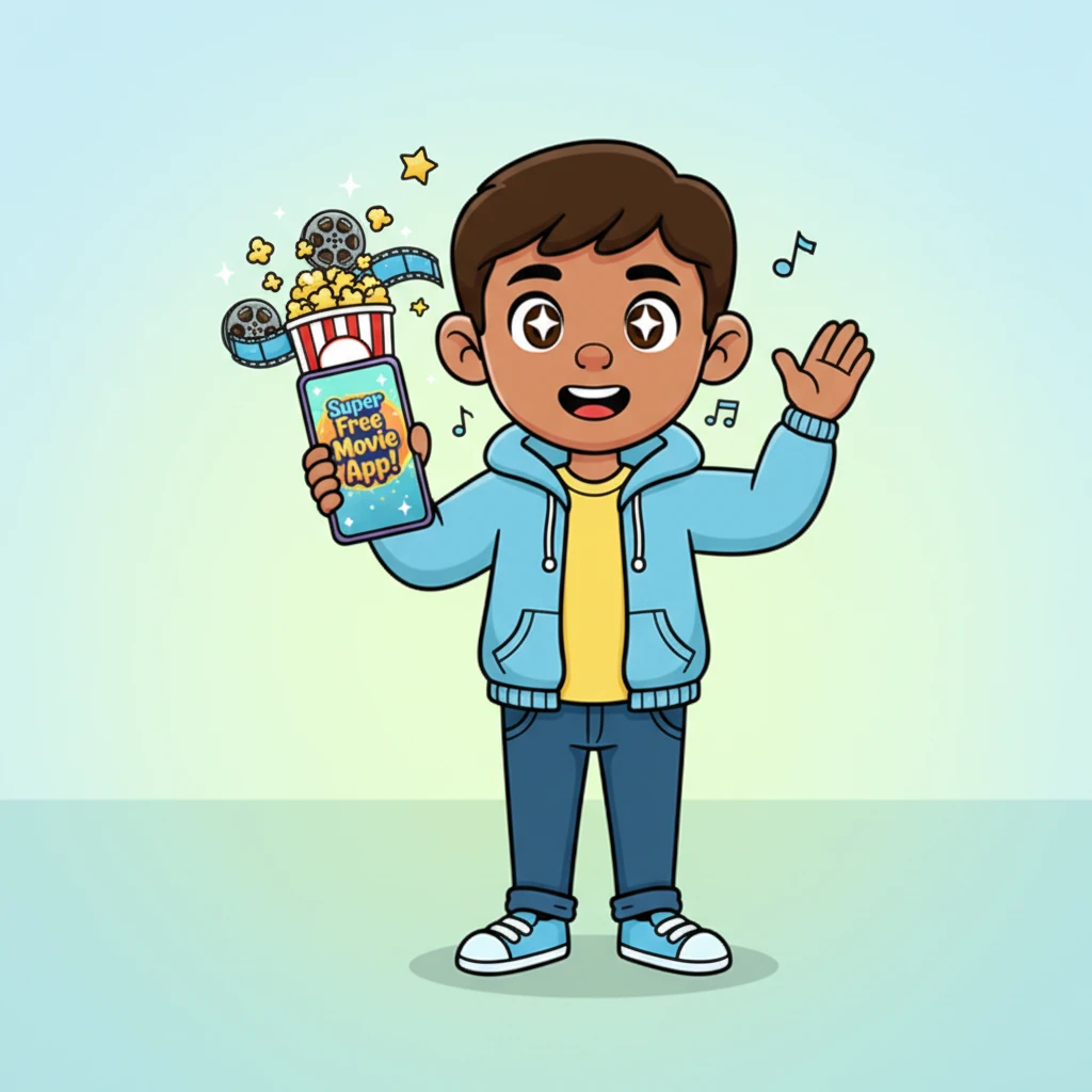 Suddenly, a vibrant advertisement popped up on his screen for a 'Super Free Movie App!' The icon sparkled with popcorn and film reels, promising endless entertainment. Rahul's eyes lit up with excitement, imagining all the amazing movies he could watch without spending a single penny.
