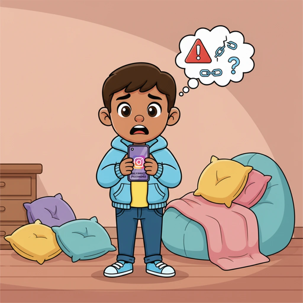 Panicked, Rahul tried his Instagram next, hoping to share his movie marathon experience with friends. But alas, his Instagram password was also changed! He stared at his phone with wide, worried eyes, his usually cheerful demeanor replaced by confusion and a growing sense of dread.