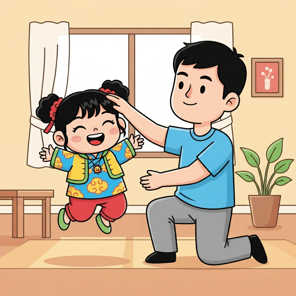 爸爸也起床了，他親了親小晴的額頭。爸爸說：「小晴，今天我們要去公園玩！」小晴開心地跳起來，大聲說：「好耶！」