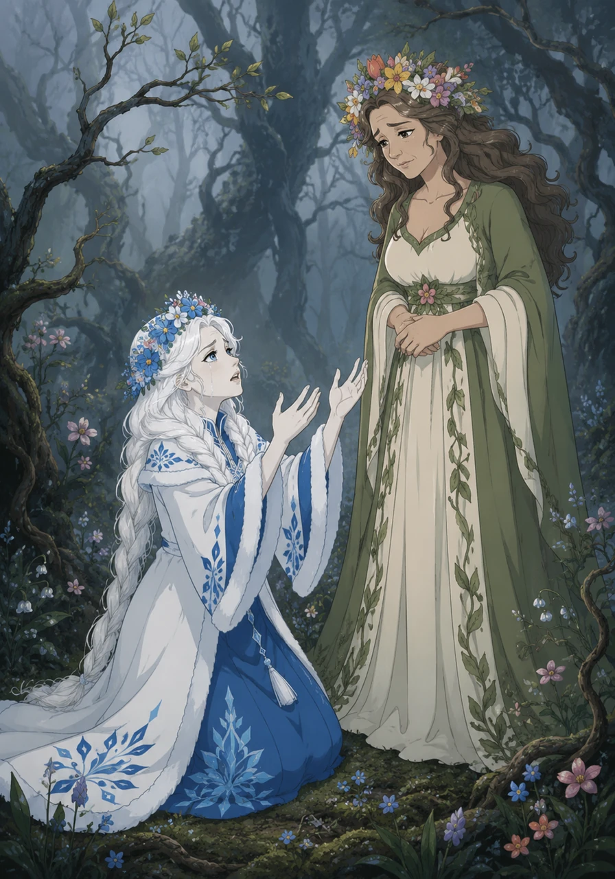 Desperate to experience the deep, fiery love she sees all around her, Snegurochka retreats to the dark, mist-shrouded forest to find her mother. She cries out to Spring the Beauty, begging for the gift of a warm, human heart, even if it means risking her own existence. Spring looks upon her daughter with deep sorrow, knowing the tragic price of such a request.