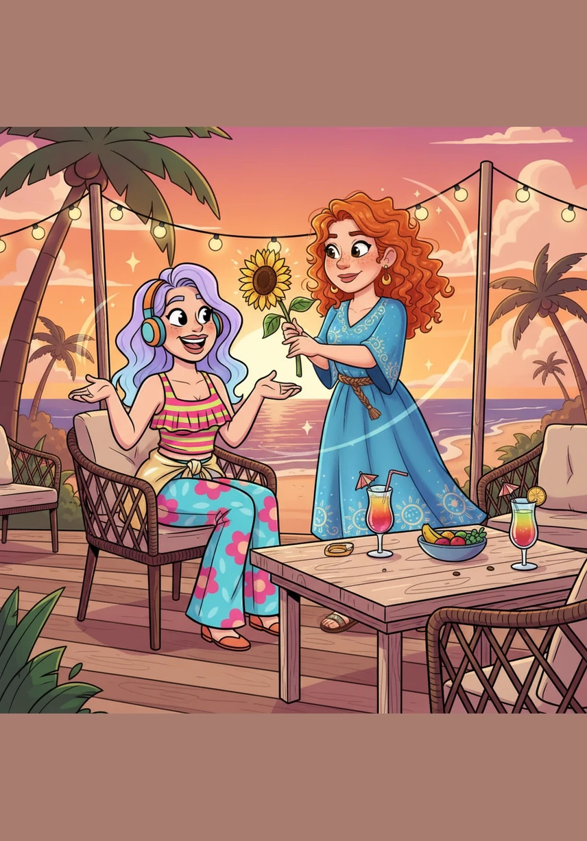 Clinking glasses of vibrant cocktails at a chic beachside lounge, they share a heartfelt toast to the next twenty years. The laughter flows as easily as the sea breeze, a testament to a connection that never fades.