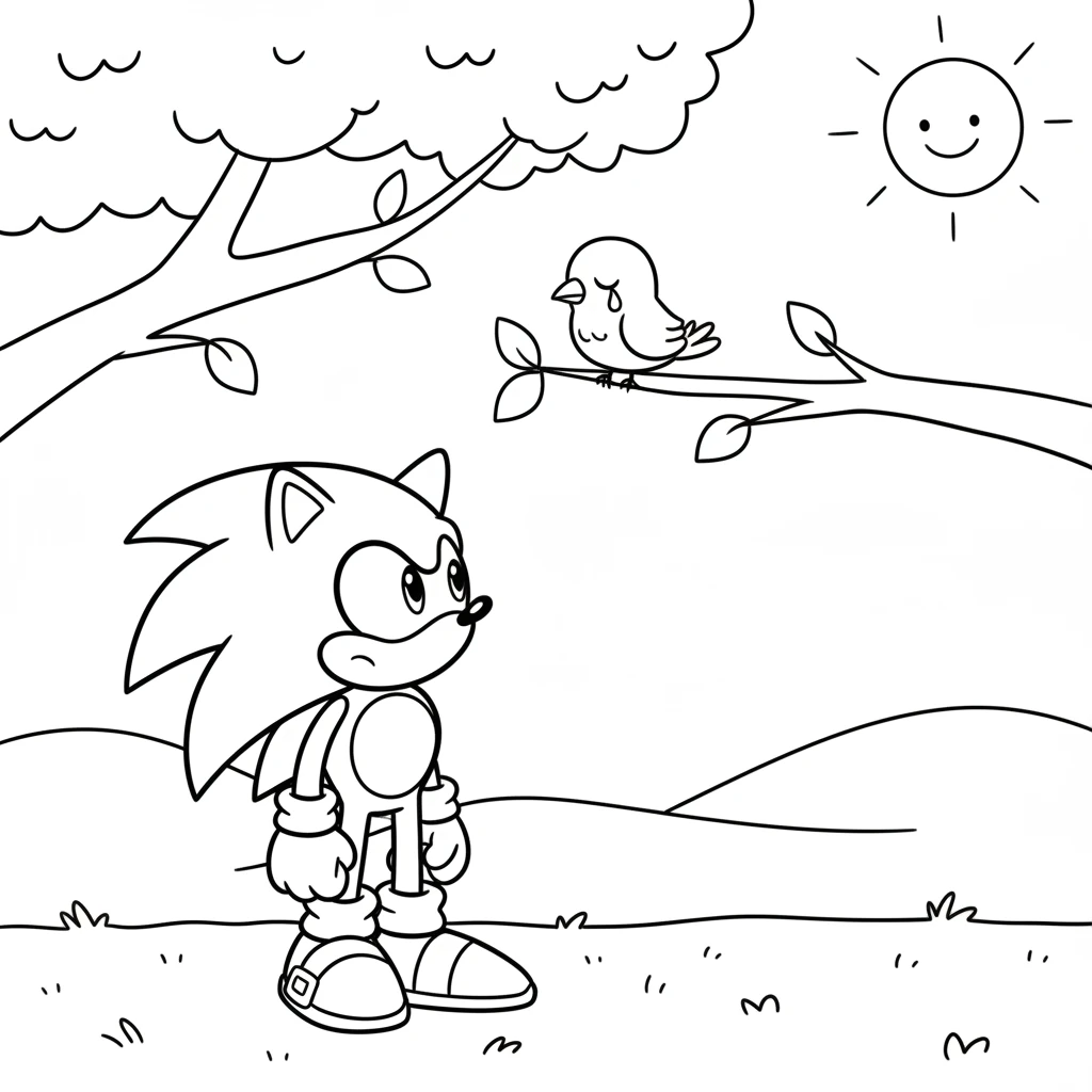 One sunny morning, Dash saw a tiny blue bird hopping sadly on a branch. Its little beak drooped, and a tear rolled down its cheek. Dash stopped quickly, curious why the bird was so sad.