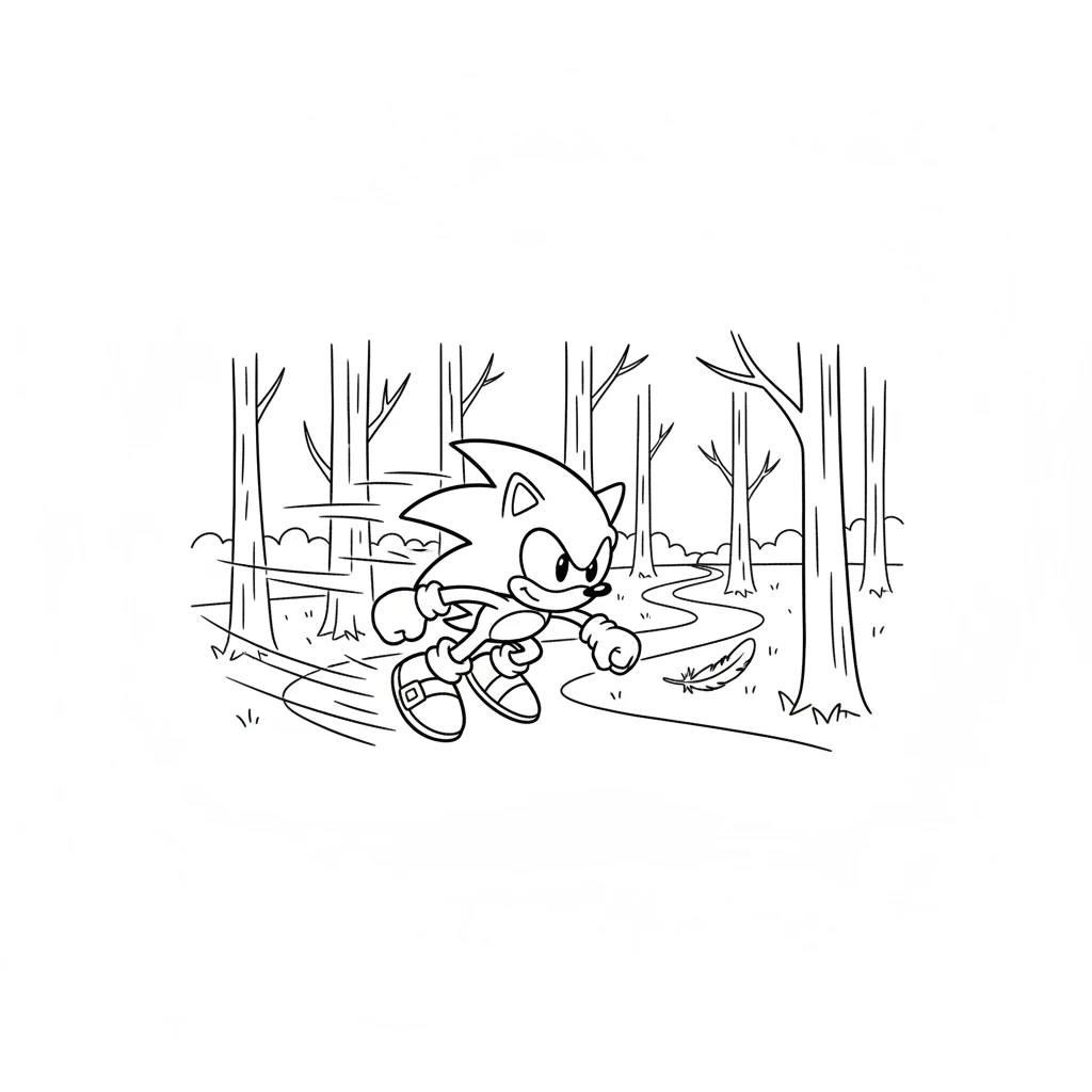 Dash zoomed off, a blur of speed, searching high and low. He dashed through a winding forest path, past tall, skinny trees, their branches reaching up to the sky. He kept his eyes peeled for the shiny feather.