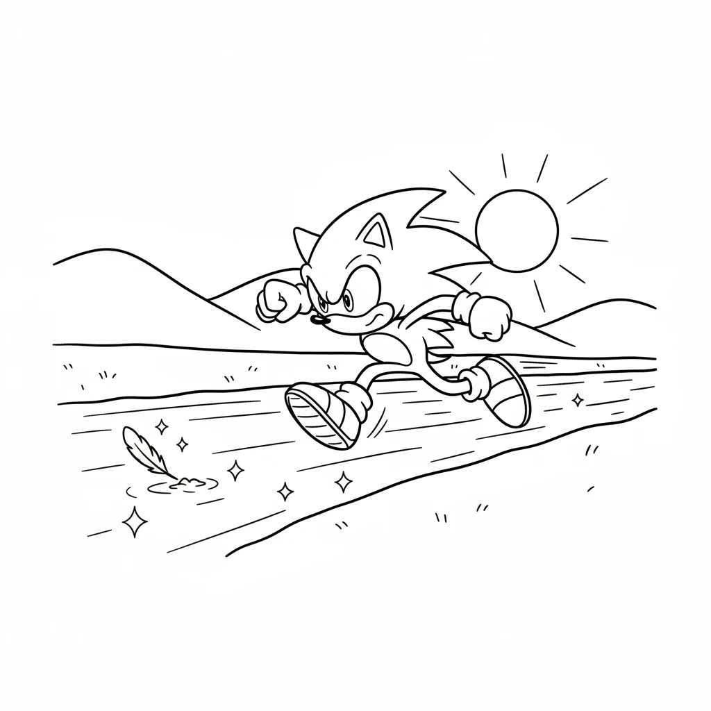 Dash then sprinted along the edge of a wide, gently flowing river, its waters sparkling in the sun. He scanned the riverbanks with his keen eyes, hoping to spot the feather glittering nearby.