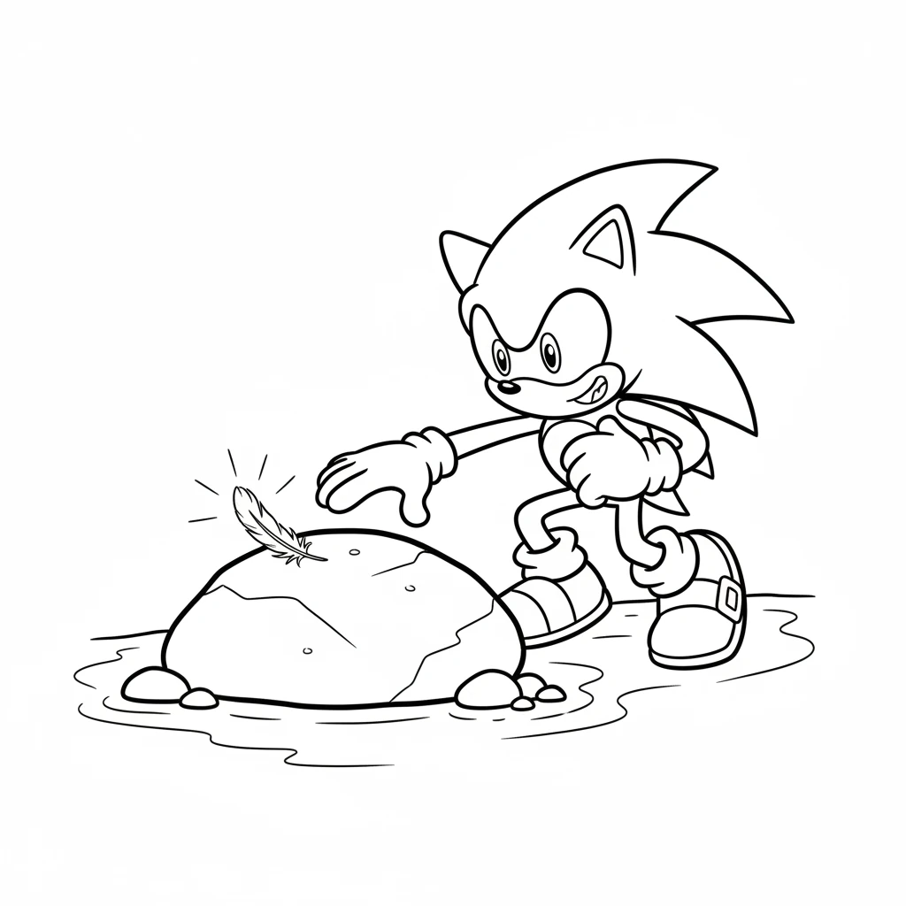 Suddenly, near a big, smooth rock by the river's edge, Dash spotted a tiny, shimmering feather! It glowed with all the colors of the rainbow, truly a special find. His heart fluttered with excitement.