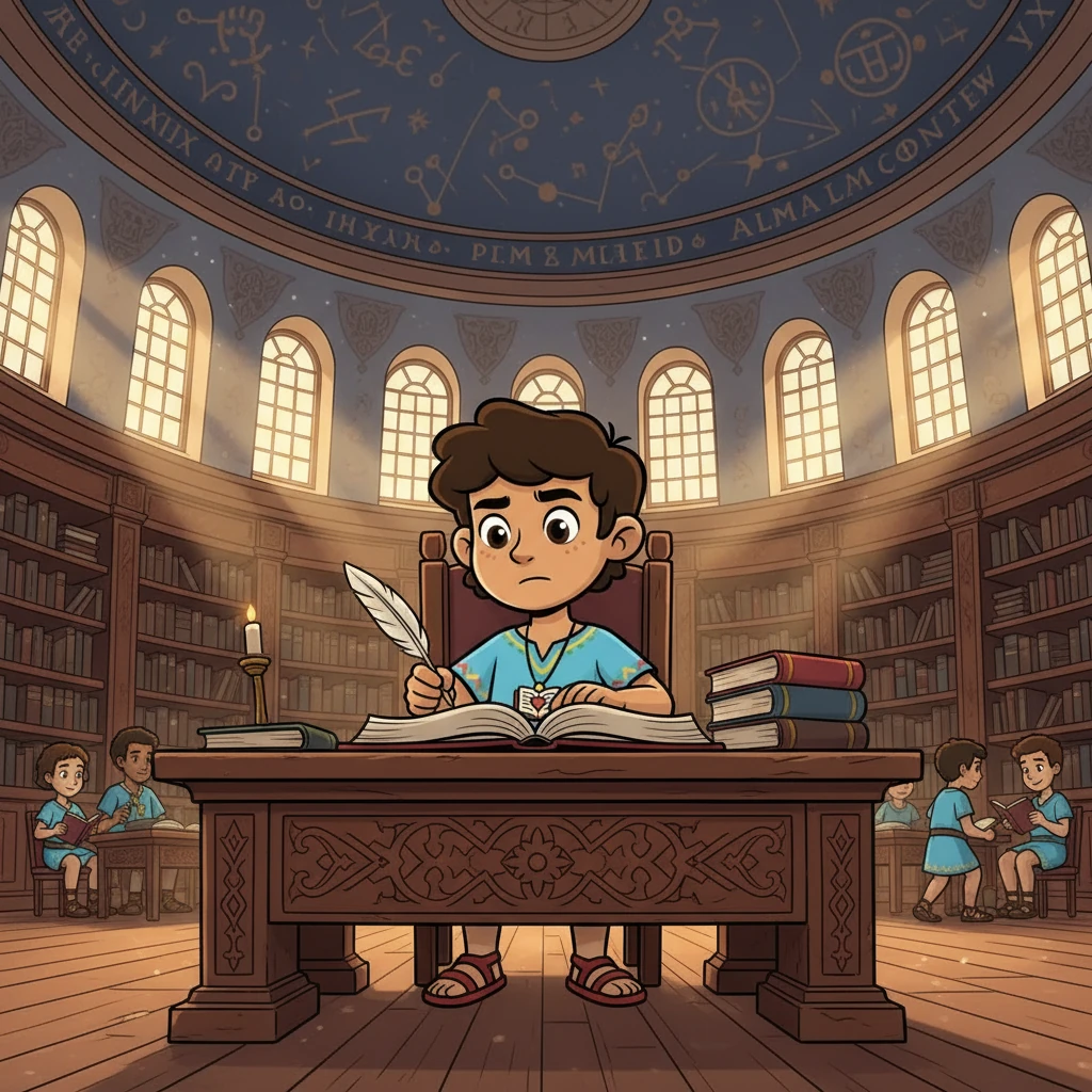 En el reino de Latinum, Aurelio, un joven con un corazón inquieto, estudiaba en la gran Alma Mater. Soñaba con desentrañar los secretos del alma, sintiendo una conexión profunda con su voz interior.