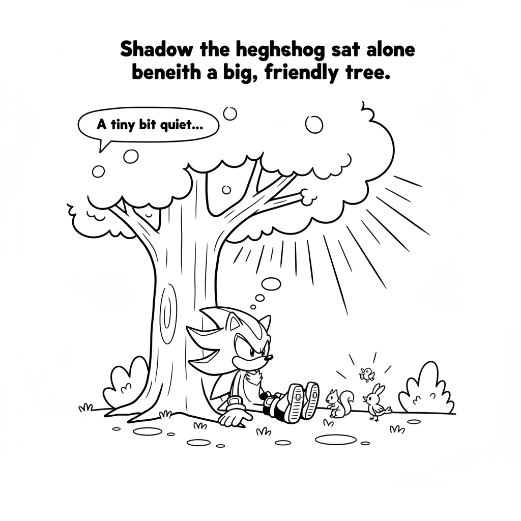 Shadow the hedgehog sat alone beneath a big, friendly tree. He watched the little forest creatures playing, feeling a tiny bit quiet and apart. The su