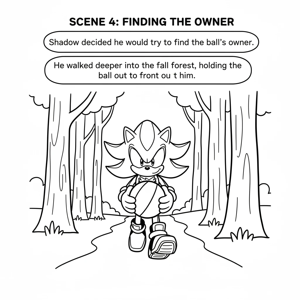 Shadow decided he would try to find the ball's owner. He walked deeper into the forest, holding the red ball out in front of him. Simple, rounded tree