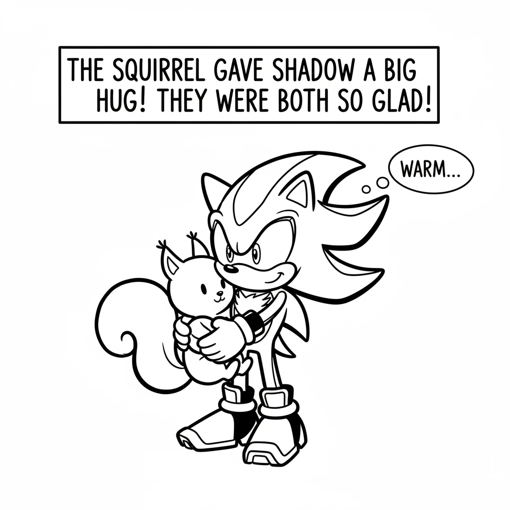 The squirrel quickly took its beloved ball and, in a burst of happiness, gave Shadow a big, warm hug. Shadow was a little surprised but felt a happy w