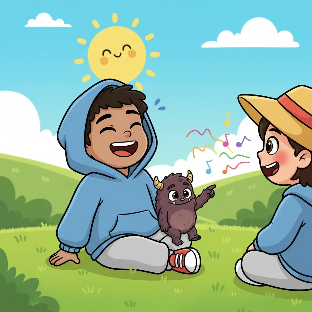 Lily started telling a funny story about her monster, making silly noises. Sam listened, his shoulders relaxing. Suddenly, a little giggle bubbled out of him, a sound he hadn't made all day. Lily's smile grew even wider.