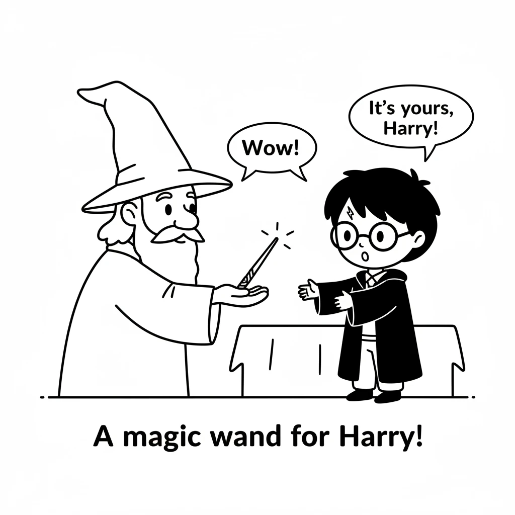 The wizard then presented Harry with a small, elegant magic wand. Harry's eyes widened with excitement, eager to try its power.