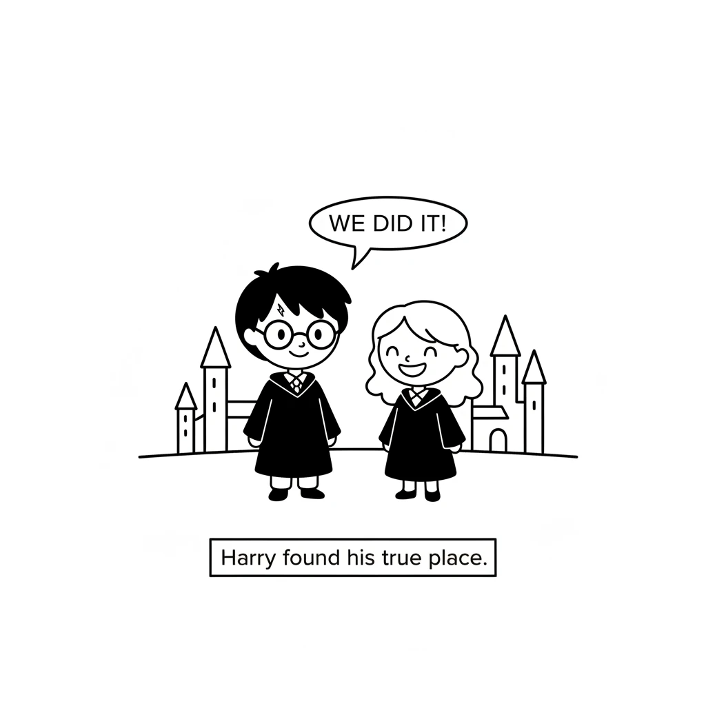 Harry stood happily with his friend, a wide smile on his face. He knew he had found his true place in this wonderful, magical world.