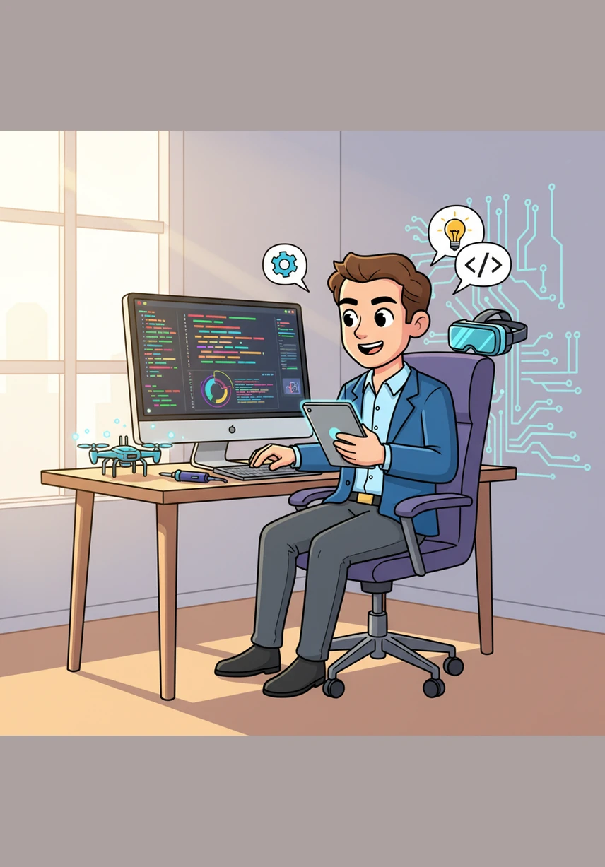 Alex sits in a modern, sunlit workspace, reviewing a recruitment letter from TalentIA. The challenge is to build CVBoost, a platform that will eventually use AI to revolutionize how people find their dream jobs.