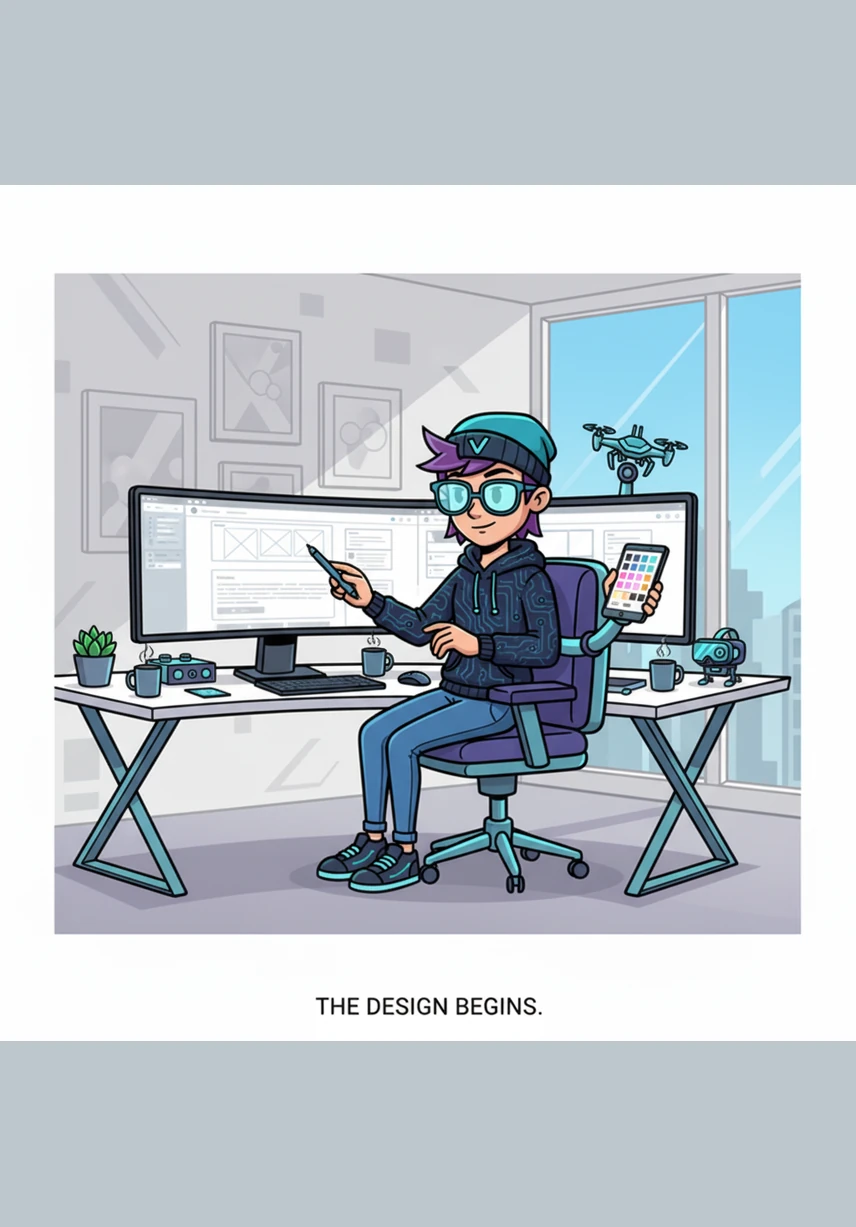 The journey begins with the landing page, where Alex translates the vision of professional growth into a sleek, responsive design. Lines of code flow across the screen, creating an inviting portal for users to explore.