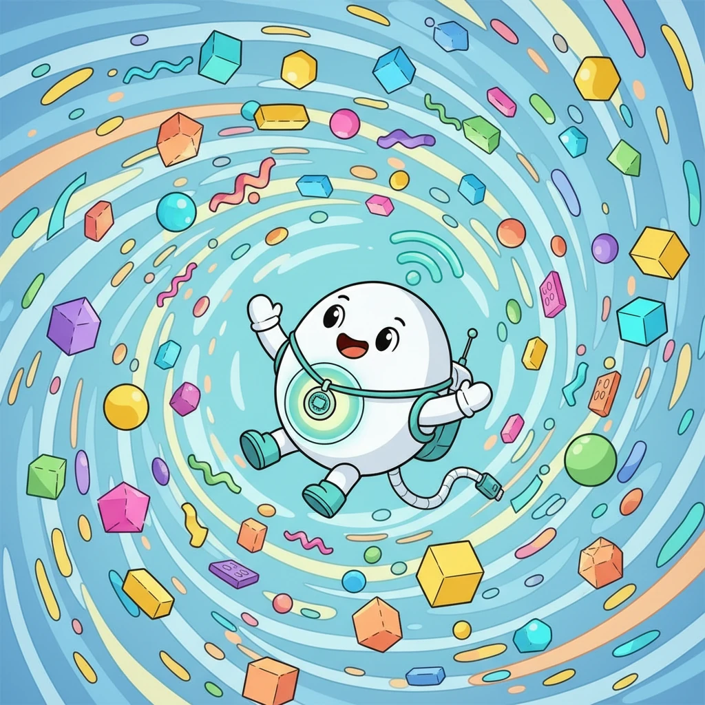 小点穿梭在彩色的数据流中，像一条小鱼在水里游弋。他看到各种形状的数据包在他身边飞过。