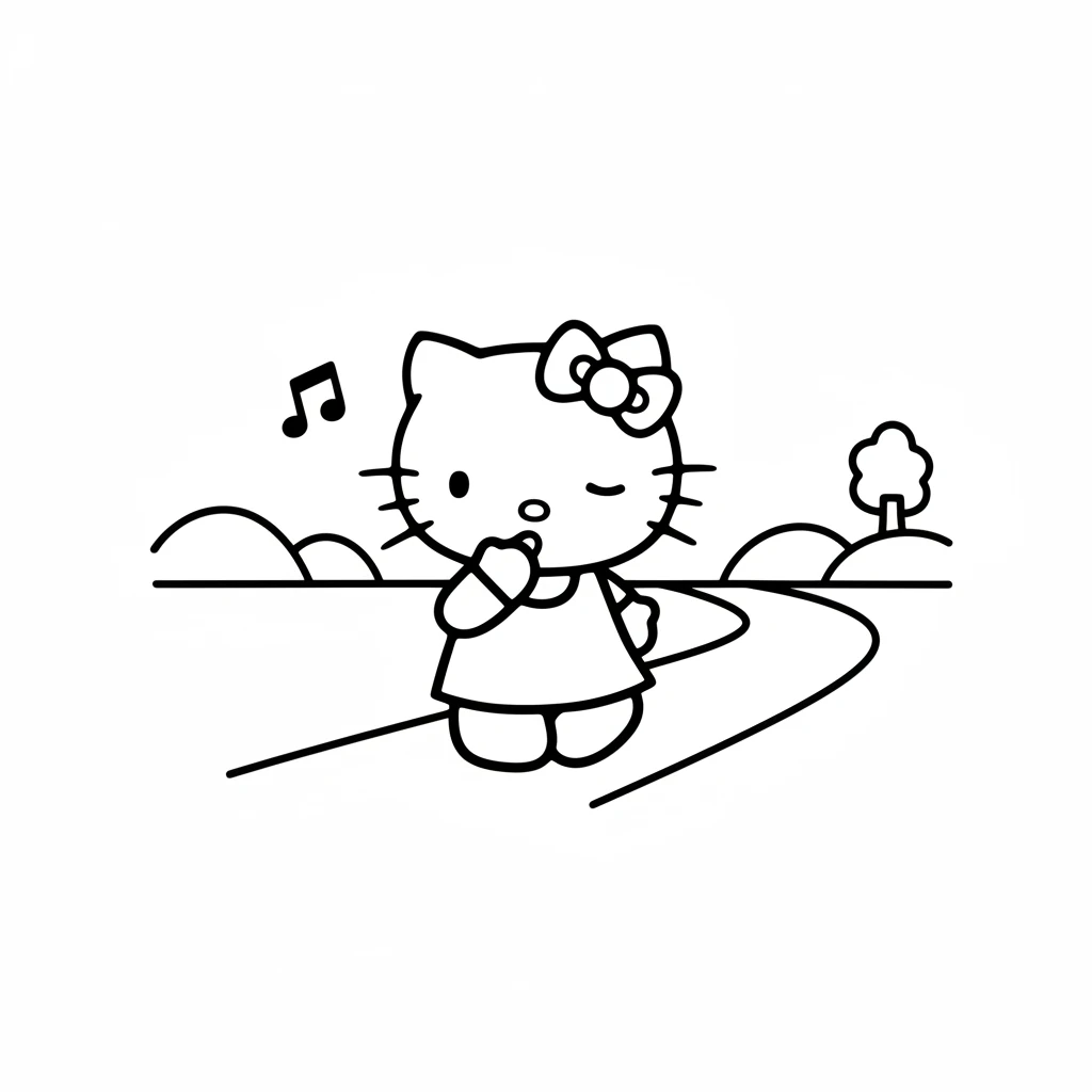 Feeling tired but full of happy memories, Hello Kitty begins her walk back home. She hums a little tune from her adventure.