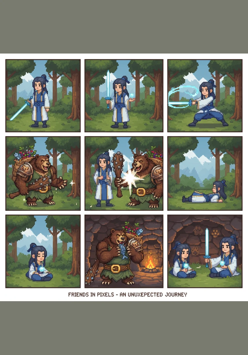 The muscular Bear-man looms over Shen Tian, his massive frame casting a long shadow through the swirling red steam. He grips the boning knife tightly, his presence radiating a menacing intensity that fills the narrow space between them. The atmosphere is thick with unspoken threats and the heavy scent of the kill floor.