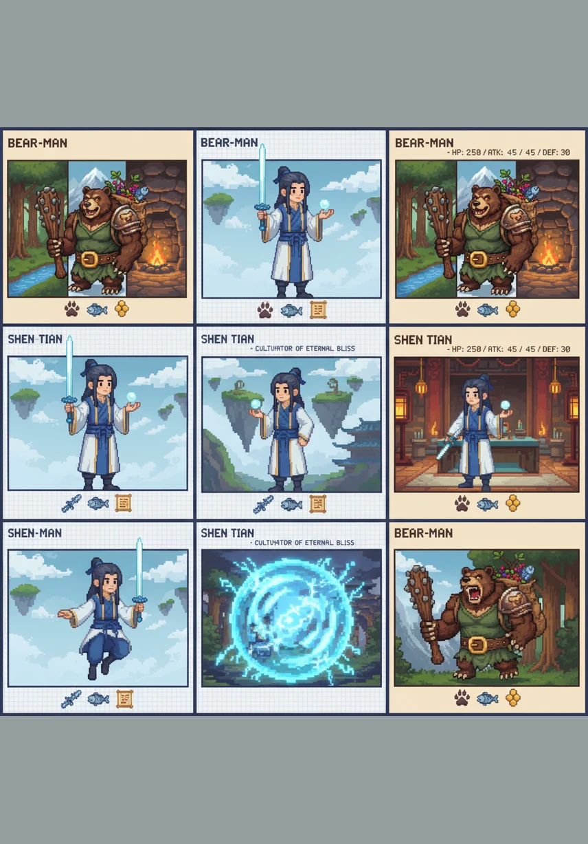 From behind the massive shoulders of the Bear-man, the scene looks like a collision of two different worlds. Shen Tian stands perfectly still, his clean clothes and calm face a defiance of the filth surrounding him. In the shadows, other workers stop their labor to watch the tense standoff unfold in silence.