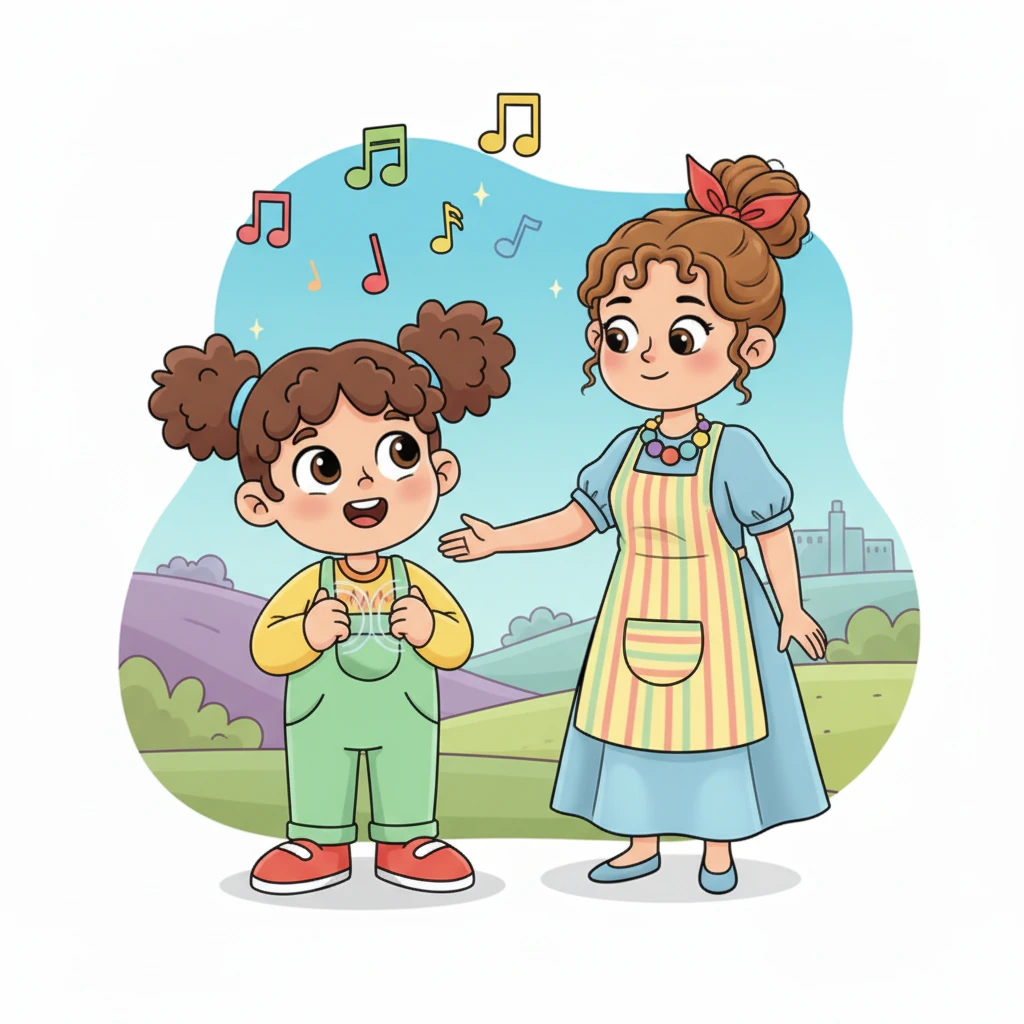 With a newfound understanding and a heart full of happiness, Maryam looks up at Ms. Fatima, her chest swelling with pride. "Now I get it!" she exclaims, "Oman's beautiful sounds reach us because vibrations travel!" Ms. Fatima places a comforting hand on Maryam's shoulder, her expression conveying warmth and wisdom, affirming that just like sound, love for Oman travels deeply within their hearts.