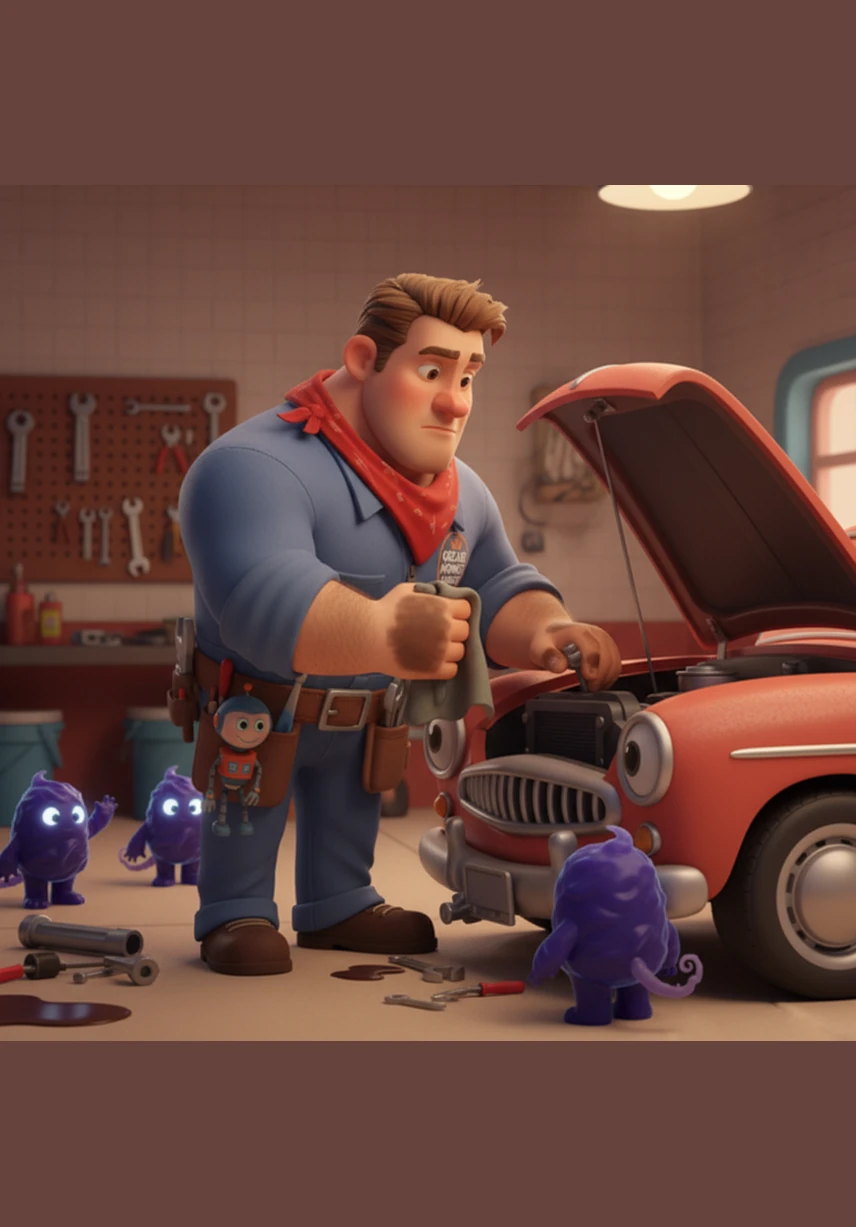 Jax wiped his greasy hands on a rag, leaning over the open hood of a vintage engine. The smell of oil and the rhythmic clinking of his tools filled the cozy, cluttered garage as he tightened a final bolt.