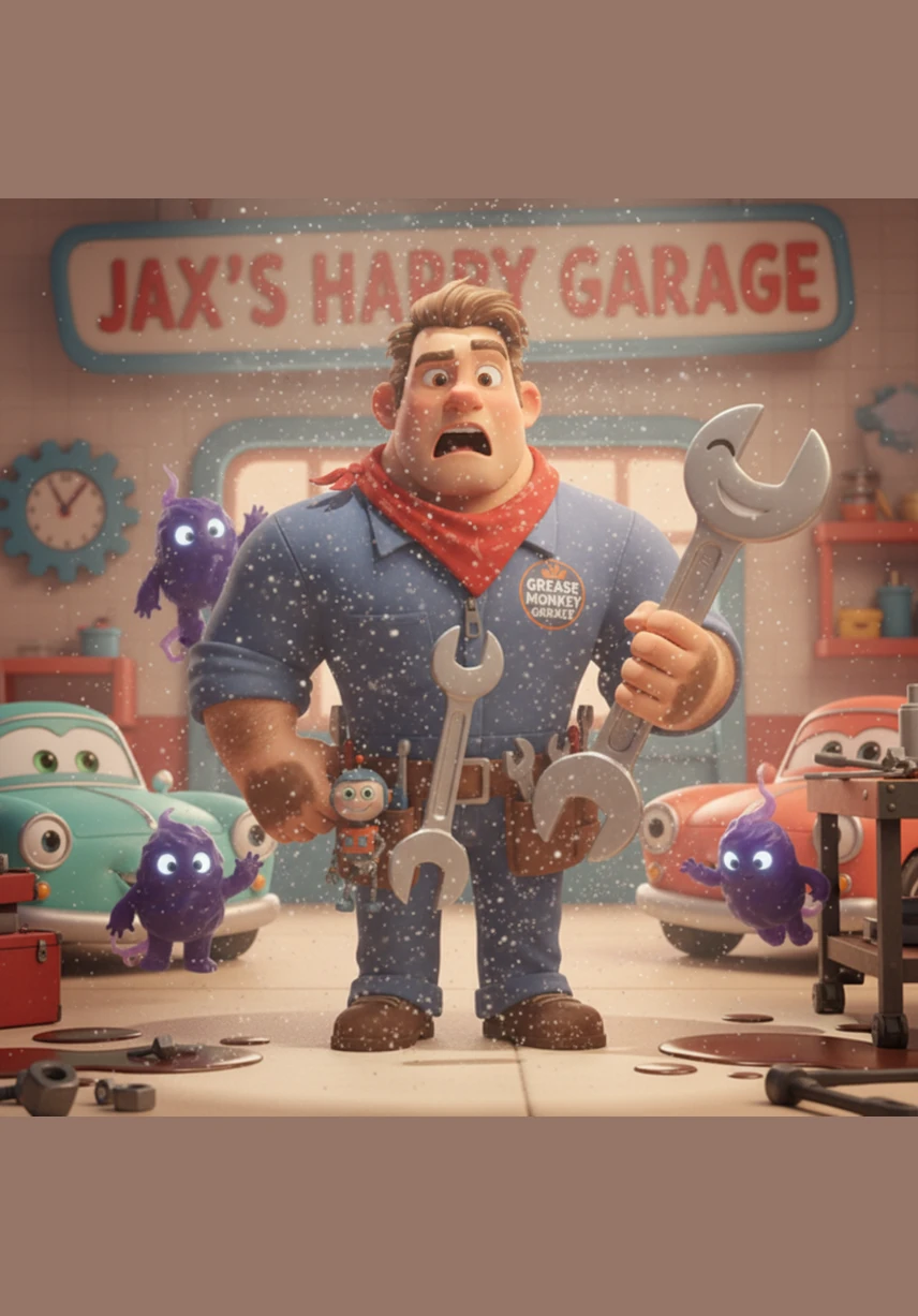 Suddenly, a heavy wrench slipped from the workbench but didn't hit the floor, hovering perfectly still in mid-air. Jax stared in disbelief as a cloud of dust motes froze in the sunlight like tiny, unmoving diamonds.