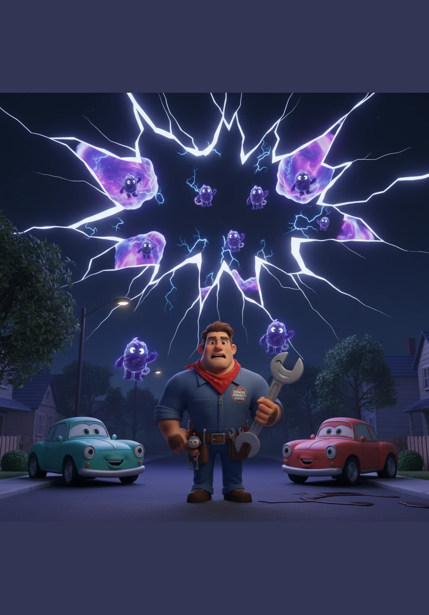 The air began to hum with a low, vibrating frequency as jagged tears of light ripped open the sky. Shimmering portals, glowing with an eerie violet hue, manifested throughout the silent neighborhood like cracks in a glass window.