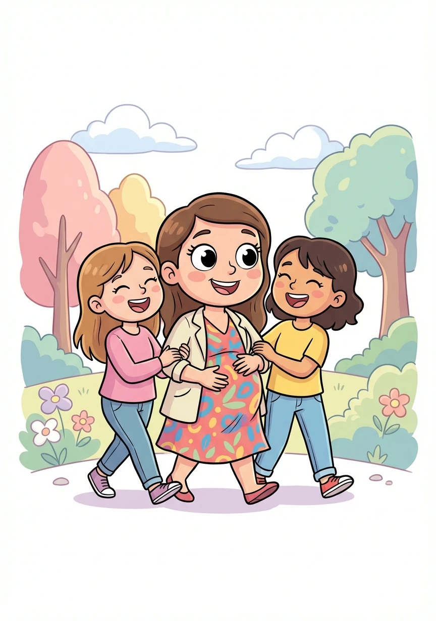 Britney goes out with her friends, wearing her favorite outfit and rocking her belly with pride. She enjoys their company and feels truly happy.