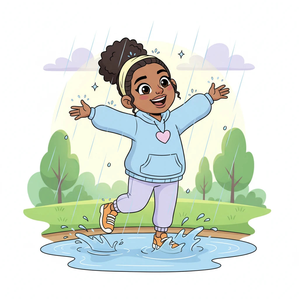 A sudden, cheerful rain shower began, but instead of seeking shelter, they twirled and danced in it! Splashing in puddles with joyful abandon, they let the drops sparkle around them like tiny diamonds. Laughter echoed through the cleansing rain.