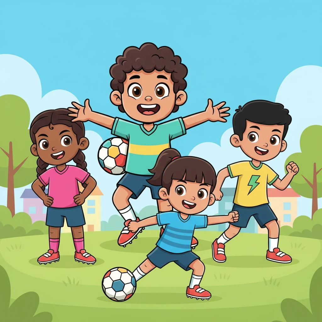 Carlitos y Sofía se hicieron amigos rápidamente, compartiendo su amor por el fútbol. Juntos, decidieron formar su propio equipo. Invitaron a Mateo, el chico más rápido del barrio, y a Lucía, que tenía un tiro muy potente. Pronto, un pequeño pero entusiasta equipo de cuatro amigos estaba listo para la aventura.