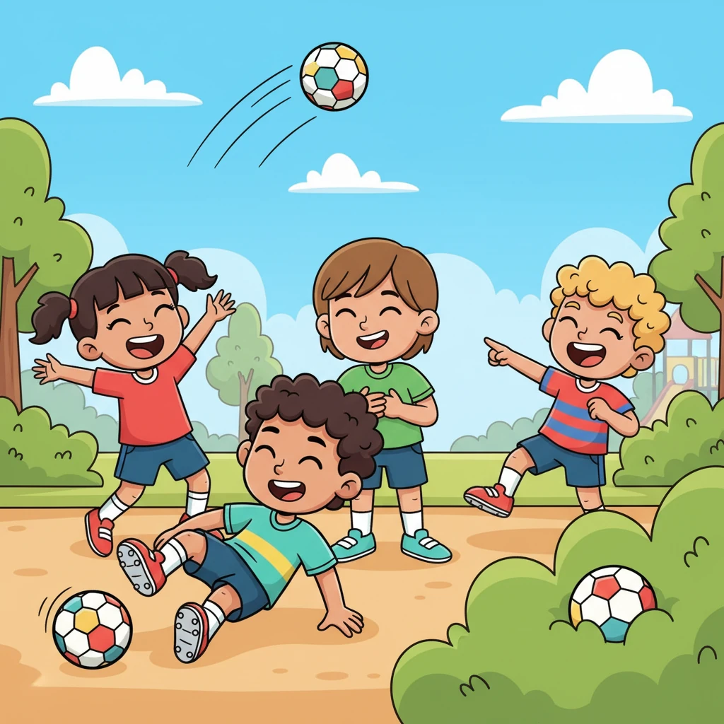 Los cuatro amigos se reunían en el parque para practicar con gran energía. A veces, la pelota se escapaba por el arbusto, o Mateo tropezaba con sus propios pies en su intento de driblar. Otras veces, Lucía golpeaba el balón tan fuerte que lo mandaba a volar lejos. Pero siempre terminaban riendo y animándose mutuamente, sin importar los pequeños errores.