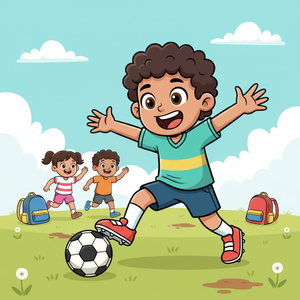 Un sábado soleado, decidieron jugar su primer "gran" partido contra un equipo de niños del bloque de enfrente. Aunque sus uniformes no coincidían y su portería eran solo dos mochilas, la emoción era palpable. Carlitos sentía mariposas en el estómago, pero estaba listo para darlo todo en el campo.