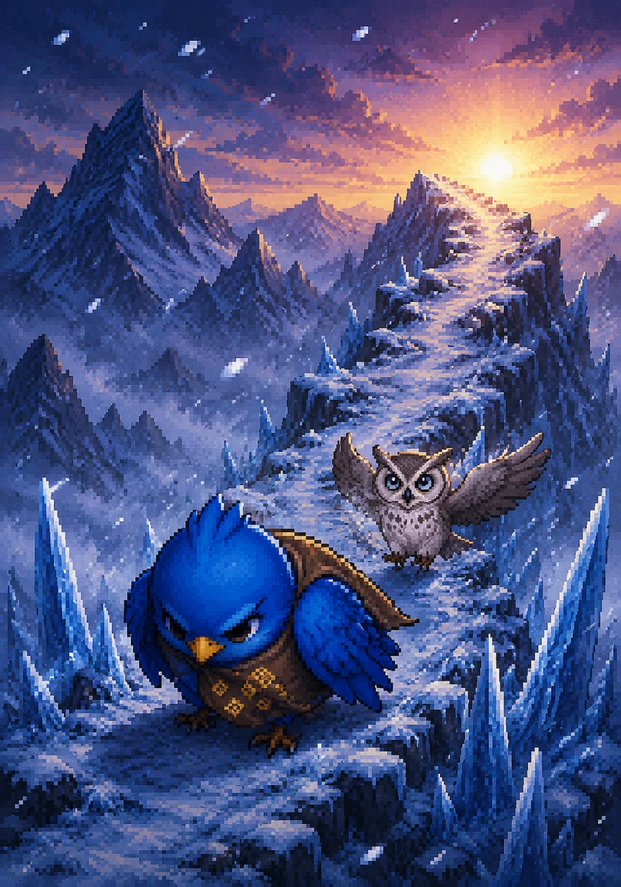 The third peak is a world of ice and silence, where the air is thin and the cold bites at his wings. Finn tucks his head low and remembers the warmth of the sun, pushing forward until he sees the first light of dawn breaking over the ridge.