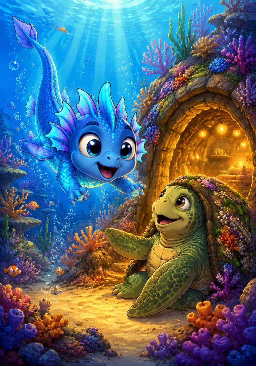 With a heart full of stories, Finnegan dived back down into the deep, eager to tell his friends about the magic he found above. He realized that while the stars were magnificent, the warm glow of his coral home was the most special place of all.