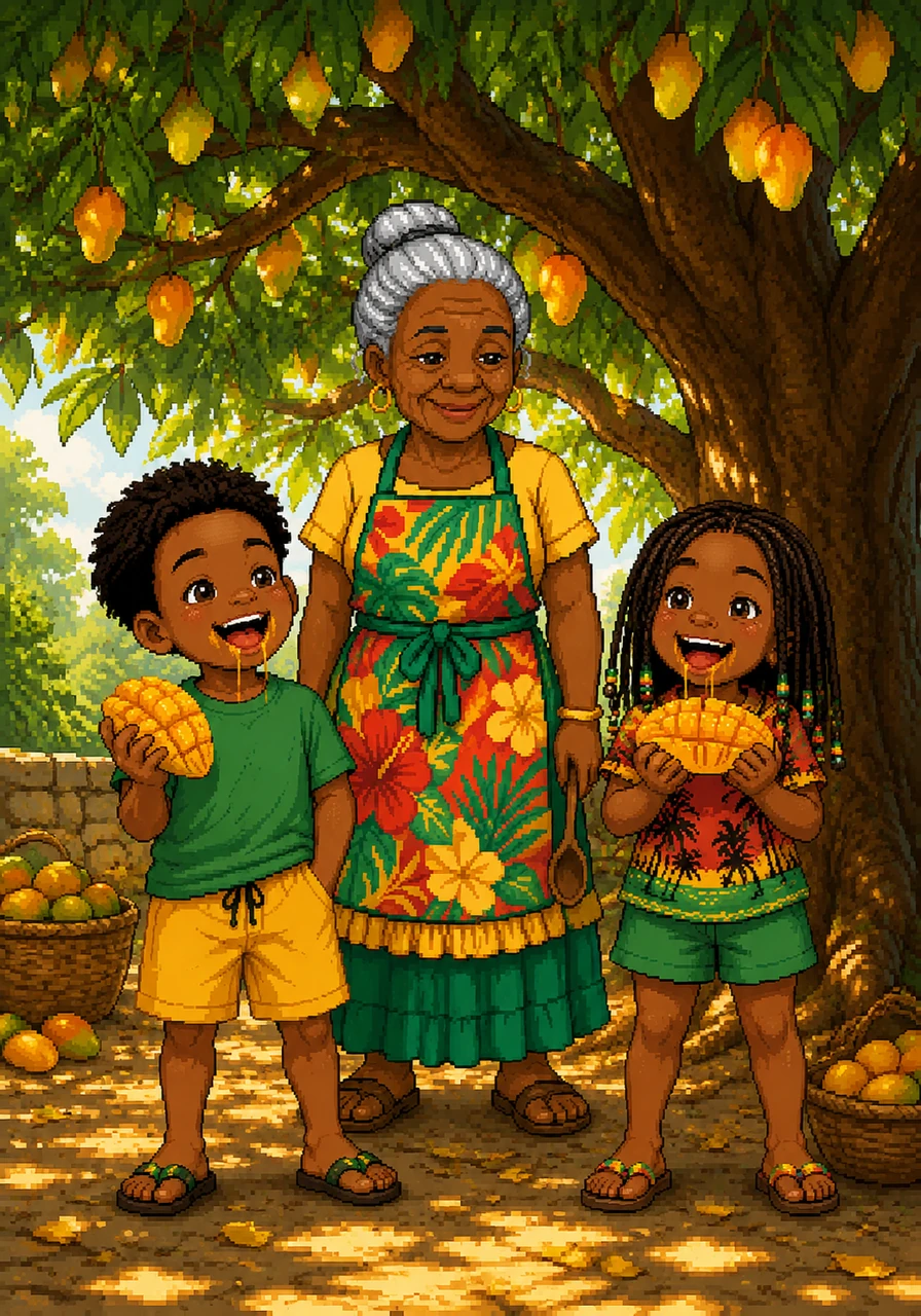 Under the shade of a massive, leafy mango tree, Kofi and his friends laugh as they bite into juicy, sweet Julie mangoes. The sticky, golden juice runs down their chins in the midday heat.