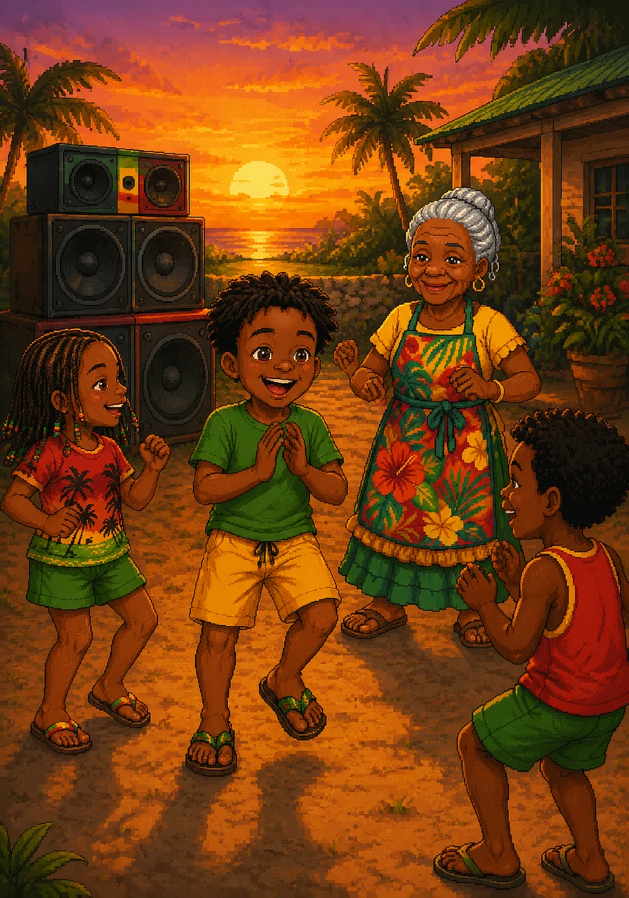 As the sun begins to set, the smooth, rhythmic beat of reggae music begins to float through the air from a nearby sound system. Kofi feels the bassline thumping in his chest and can not help but tap his feet to the joyful island rhythm.