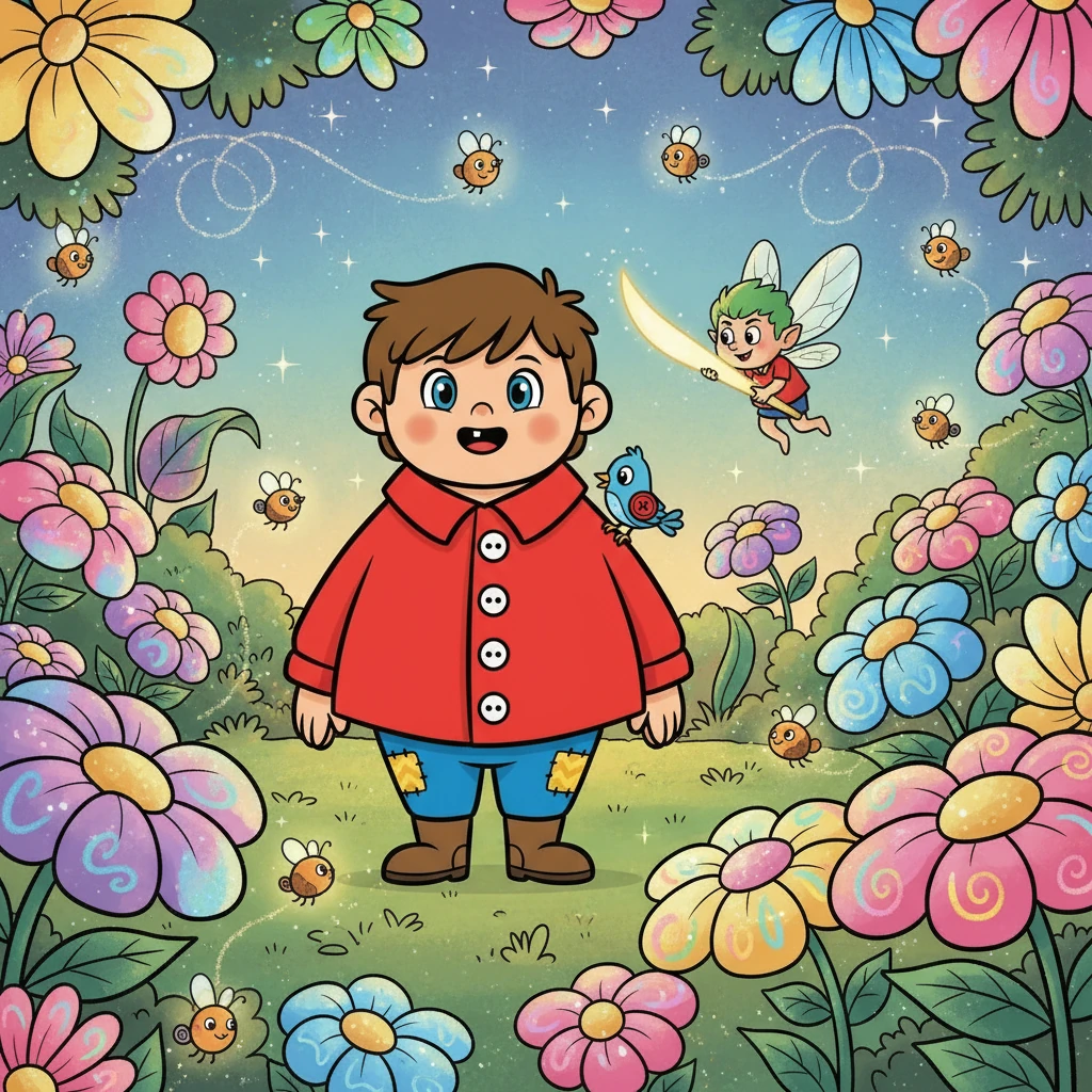 The Glittering Glade was filled with sparkling flowers and giggling fireflies. There, Barnaby found the sprite, named Fizz, playing with the moonbeam. Fizz had captured it and was using it to paint the flowers a dazzling rainbow of colours.