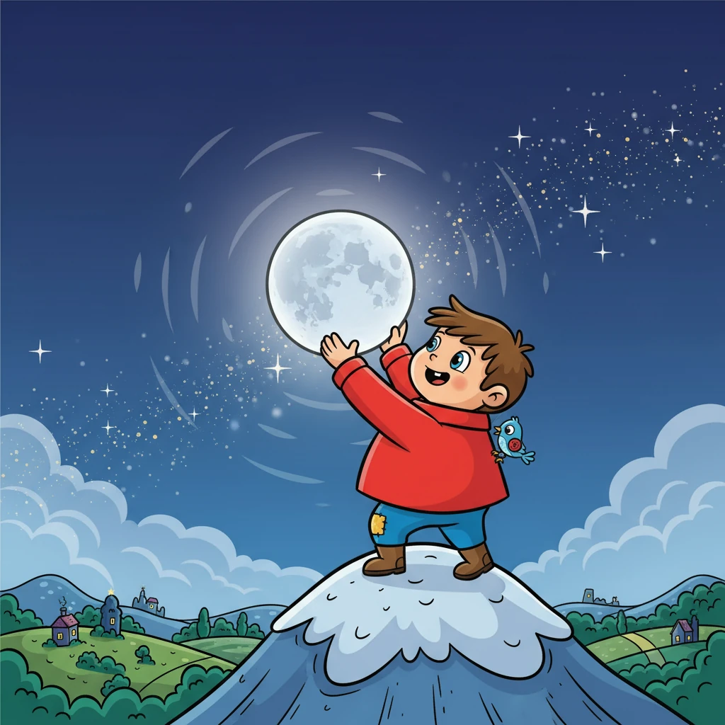 Together, Barnaby and Fizz returned the moonbeam to its rightful place. The sky glowed with a soft, silver light once more. Barnaby, with a grateful heart, knew he had made a new friend and learned that even the smallest act of kindness could bring the greatest joy.