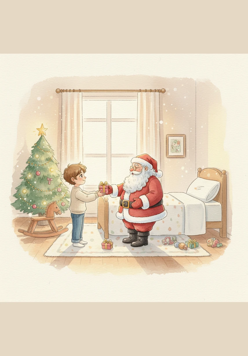 Leo and Liam wake up in their own beds on Christmas morning, clutching the golden envelope and smiling at each other. Their parents walk in to find the boys sharing the news of their upcoming Disney adventure, realizing that the magic of Christmas is very real.